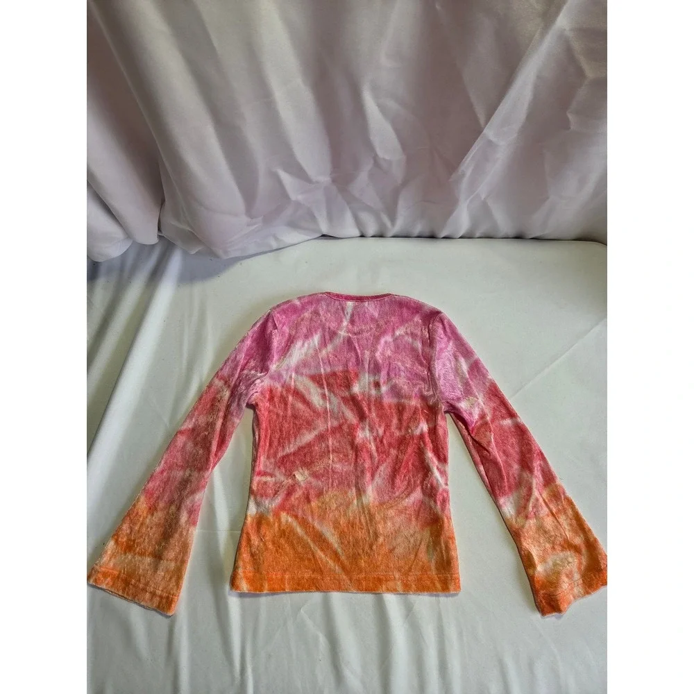 Nextera Kids Pink Orange Tie Dye Butterfly Baby Tee Crushed Velvet Long Sleeve M